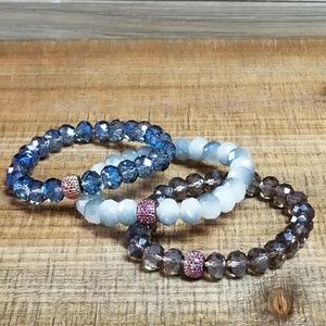 Smokey Quartz Austrian Crystal Bead STRETCH Bracelet with Glitter Bead